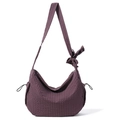 Borsa hobo a quadri viola e nero con tracolla a fiocco e dettagli con coulisse - Viola