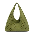 Borsa tote in velluto a coste verde a pois neri con ampia tracolla alla moda - Verde