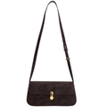 Sac à bandoulière minimaliste en cuir PU café foncé avec fermoir doré et sangle - Marron
