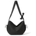 Borsa a tracolla in nylon a quadretti bianchi e neri con fiocco e coulisse laterale - Quadri Neri