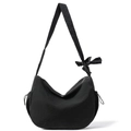 Borsa a mezzaluna in nylon nero minimalista con fiocco decorativo e grande capacità - Nero