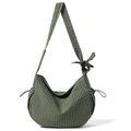 Borsa a tracolla in nylon a scacchi verde scuro con dettaglio di fiocco sulla spalla - Verde