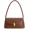Classic brown rectangular shoulder bag with elegant gold clasp and curved flap cover - Caramel color