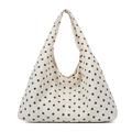 Borsa tote in tela bianco sporco a pois marroni con grande capacità quotidiana - Bianco