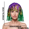 Parrucca con frange metalliche tricolore viola oro e verde per travestimenti - Taglia unica / Cappello con Nappine Viola Oro Verde