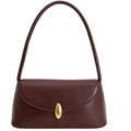 Chic vintage wine red leather crossbody bag with elegant oval gold buckle detail - Brown