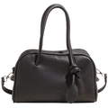 Klassische schwarze Boston Bag aus genarbtem Leder mit Tragegriffen und Schultergurt - Schwarz