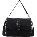 Sac cabas noir en toile avec sangles à œillets métalliques et finitions argentées de style punk - Noir