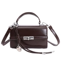 Dunkelbraune PU-Leder-Schultertasche mit verstellbarem Gurt und silberner Schnalle - Braun