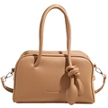 Braune Handtasche aus Litschi-Leder mit geknotetem Griff und abnehmbarem Gurt - Khaki