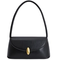 Classic black leather underarm bag featuring a vintage gold oval turn-lock closure - Black