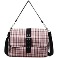 Sac fourre-tout à carreaux roses et blancs avec bandoulières noires et boucles en métal - Rose