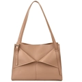 Bolso de hombro beige para mujer con solapa de cuero geométrica y estilo minimalista - Caqui