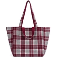 Britisches Design Tweed-Einkaufstasche mit rot-grauem Karomuster und großen Tragegriffen - Rot