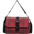 Sac cabas en toile écossaise rouge avec sangle noire et boucle argentée pour femme - Bordeaux