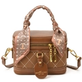 Bolso caja retro en contraste con costuras de diamante y asa de pañuelo mujer - Marrón
