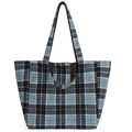 Große Shopper-Tasche im britischen Karomuster in Blau und Braun aus Webstoff - Blau