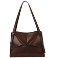 Bolso de hombro de cuero marrón oscuro retro con pliegue triangular y hebilla de plata - Marrón