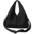 Schwarze Nylon-Tragetasche mit großem Fassungsvermögen und breitem Schultergurt - Schwarz