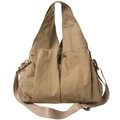 Große khakifarbene Nylon-Einkaufstasche mit verstellbarem Schultergurt und Seitentaschen - Khaki