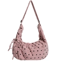 Borsa tote rosa a pois in velluto a coste con design a pieghe e tracolla regolabile - Rosa