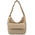 Bolso de hombro minimalista de nailon caqui con correa plisada y bolsillo frontal - Caqui
