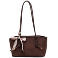 Vintage dunkelbraune Web-Tasche mit schmalen Trägern und floralem Seidenschal-Detail - Kaffeebraun