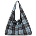 Sac fourre-tout à carreaux bleu et noir en coton doux avec fermeture à nouer - Bleu