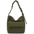 Bolso bandolera de nylon verde oliva con correa plisada y bolsillo frontal de solapa - Verde