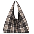 Sac fourre-tout rétro à carreaux en laine café et beige avec détail de nœud décoratif - Marron