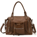 Borsa a tracolla in pelle PU marrone vintage con nappe e cerniere metalliche - Marrone