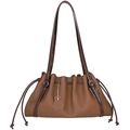Deep brown leather tote bag with unique pleat design and floral charm detail - Mocha