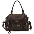 Grande borsa a tracolla vintage marrone scuro in pelle PU con tasche multiple a zip - Marrone