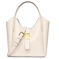 Elegant off-white bucket bag with litchi texture and gold hardware details - White