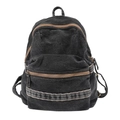 Zaino in denim nero lavato retrò con spallacci regolabili e tasche con cerniera - Nero