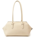 Sac bowling minimaliste en cuir grainé beige avec de longues anses et anneaux - Blanc