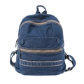 Zaino rétro in denim blu scuro lavato con design multitasca e cerniere in bronzo - Blu scuro