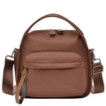 Borsa a tracolla in nylon marrone scuro con tracolla regolabile e tasca zip frontale - Marrone