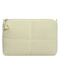 Quilted soft cloud makeup bag in pale yellow with a sleek top zipper closure - Yellow
