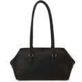 Sac bandoulière minimaliste en cuir noir texturé lychee avec des détails argentés - Noir