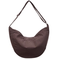 Chic dark brown checkered crescent tote bag with adjustable shoulder strap for women - Brown