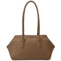 Sac bowling minimaliste en cuir marron avec fines bandoulières et anneaux argentés - Gris éléphant