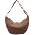 Brown checkered crescent crossbody tote bag with adjustable strap and zipper closure - Brown