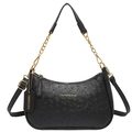 Elegante bolso negro con relieve de avestruz, cadena dorada y correa de hombro ajustable - Negro