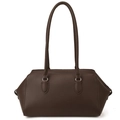 Sac bowling en cuir marron foncé avec texture grainée et détails en métal argenté - Marron