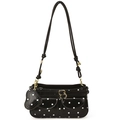 Retro Schultertasche mit schwarz-weißen Punkten, Goldbeschlägen und Herzanhänger - Schwarz