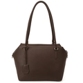 Sac cabas en cuir de veau marron chocolat avec grain litchi et boucles argentées - Marron