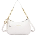 Bolso de hombro blanco con textura de avestruz, cadena dorada y correa de cuero - Blanco