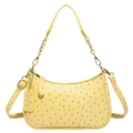 Bolso de hombro media luna amarillo claro en piel de avestruz sintética con cadena de oro - Dorado