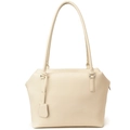 Sac à épaule chic en cuir de veau crème avec longues anses et texture grainée - Blanc